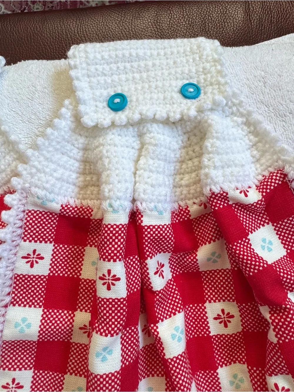 Pioneer Woman Crochet Hanging Kitchen Towels Pair Red Check